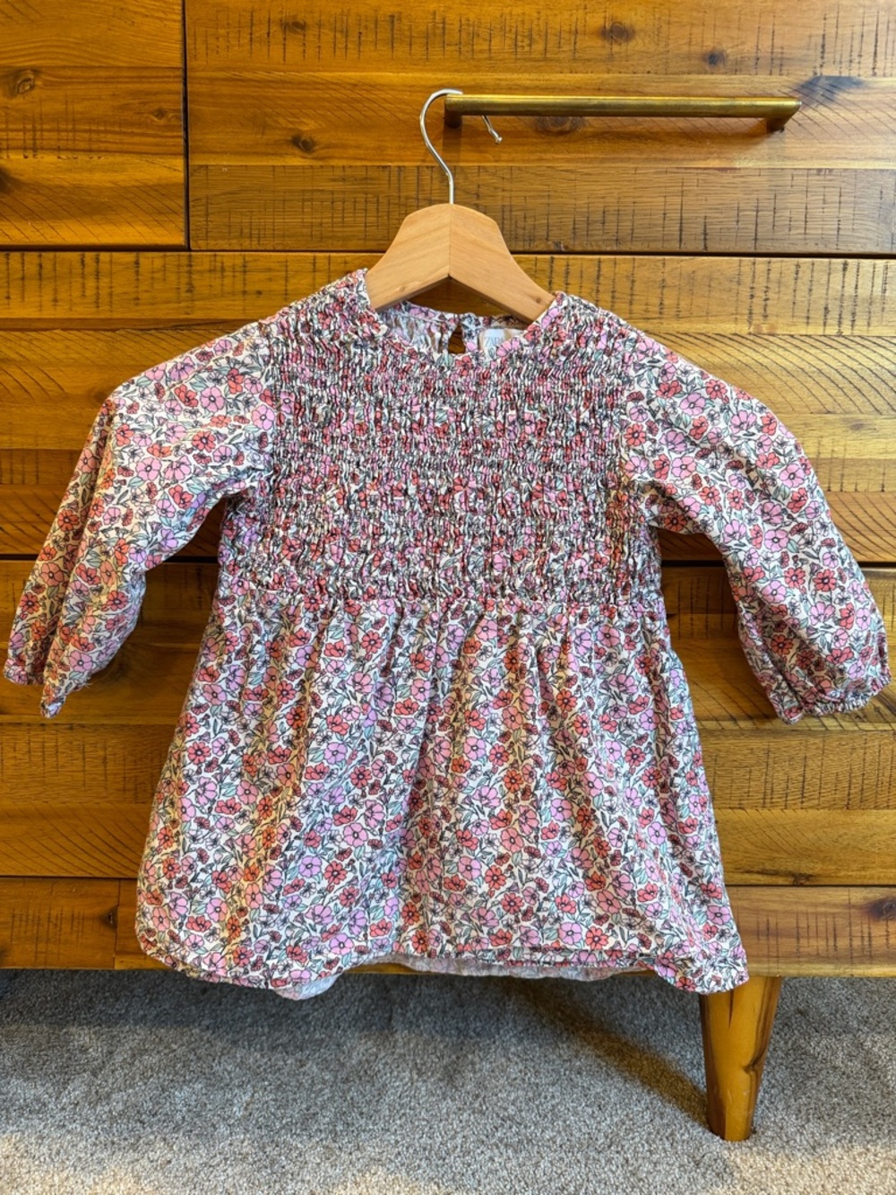 Zara Baby Girls Floral Smocked Long Sleeve Dress - Pink Multi